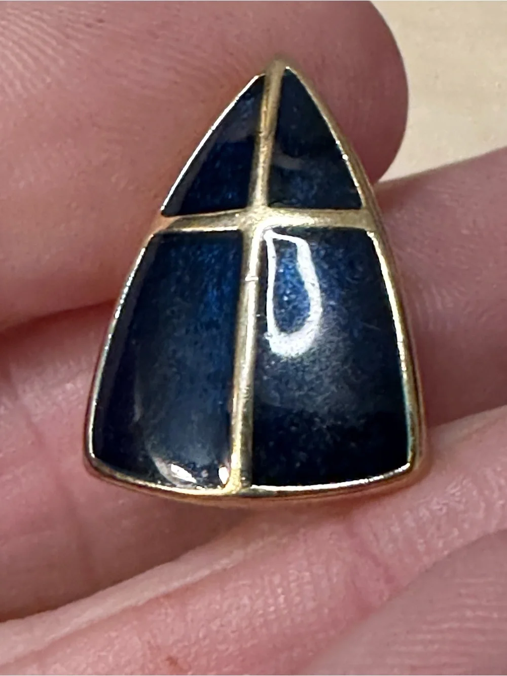 Vintage Crown Trifari Navy Enamel Gold Plated Geometric Pin